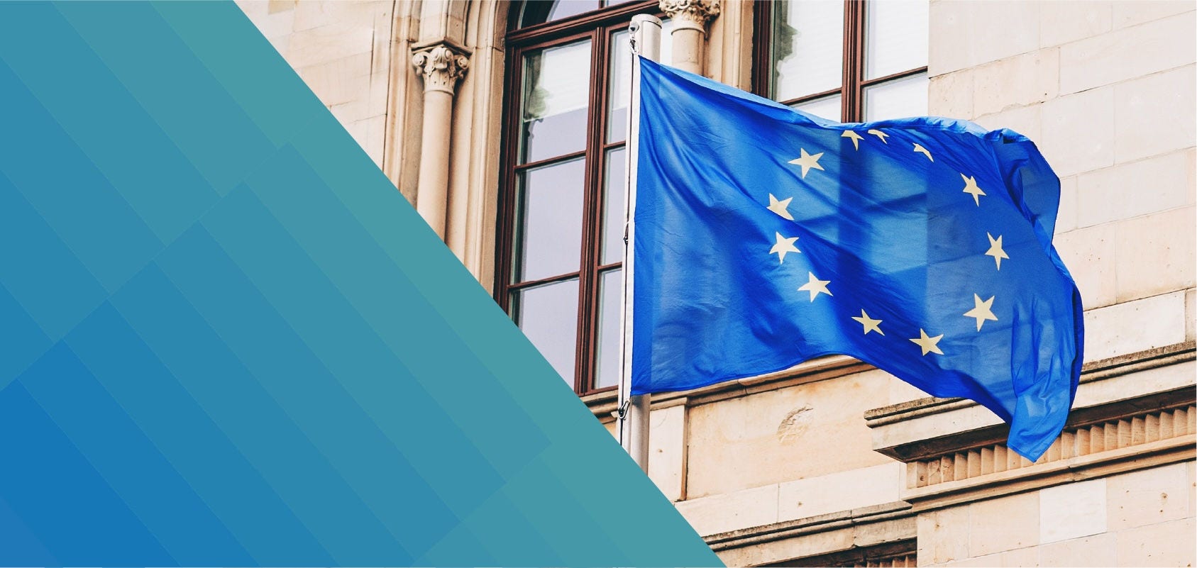 EU flag flying in front of a government building